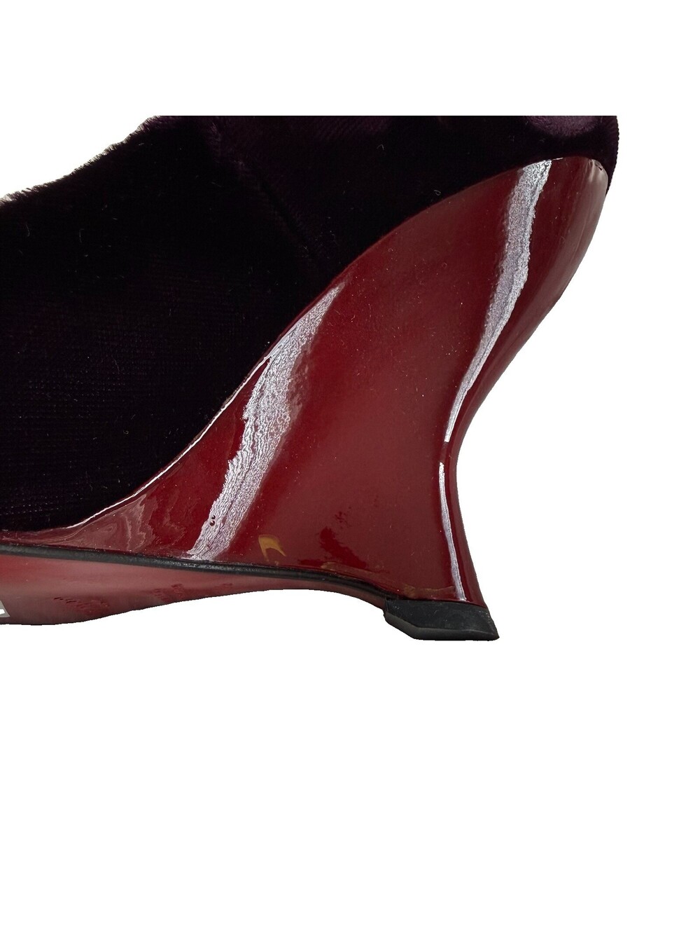 Tom Ford for Yves Saint Laurent F/W 2004 Red Velvet Black Wedge Heels 37.5 - Picture 6 of 9